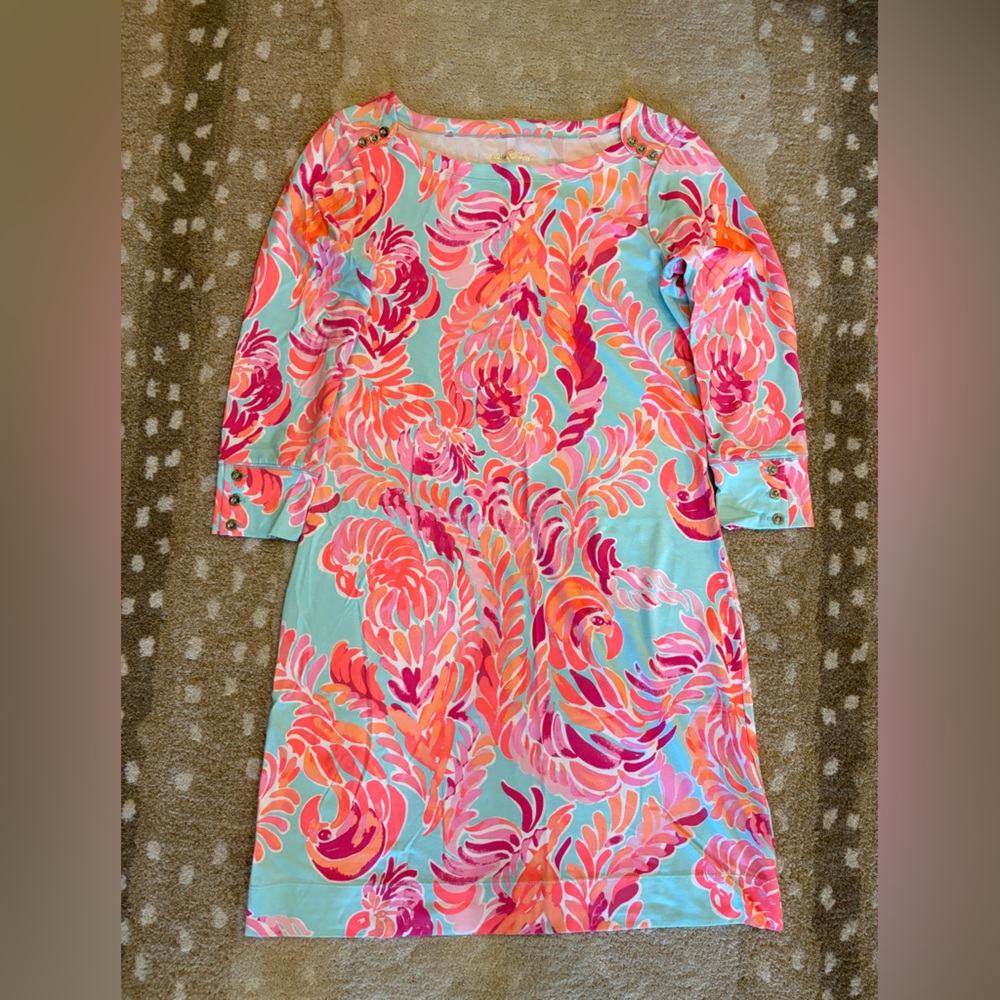 Lilly Pulitzer Aqua Pink Orange Floral Shift Dress